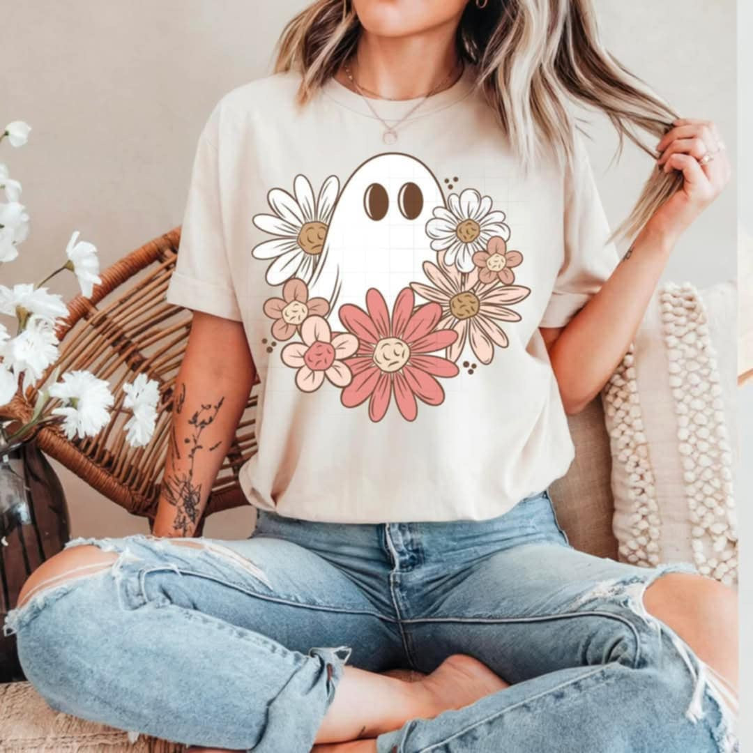 Ghost with florals (CSC) 85682 DTF transfer
