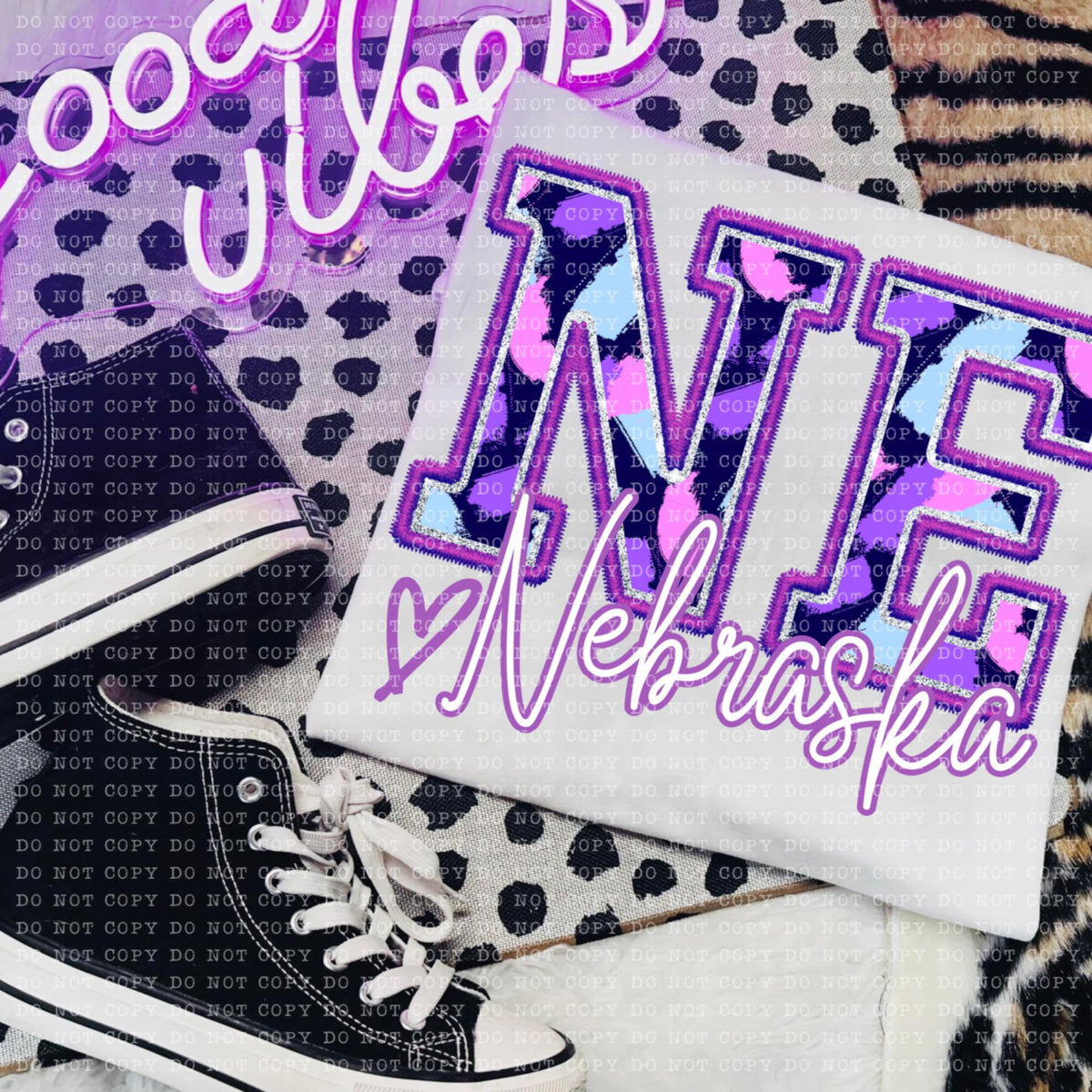 NE Nebraska purple brushstrokes (ECHT) 94056 DTF transfer