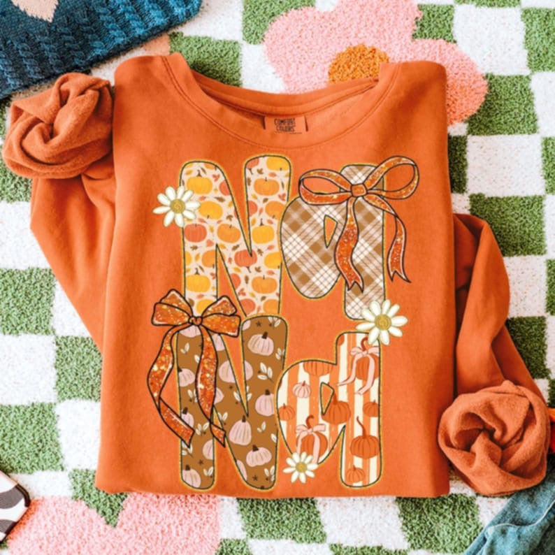 Nana Fall letters with bows DTF transfer
