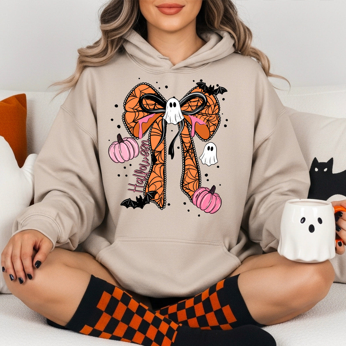 Halloween bow (pink and orange) (CSC) DTF Transfer