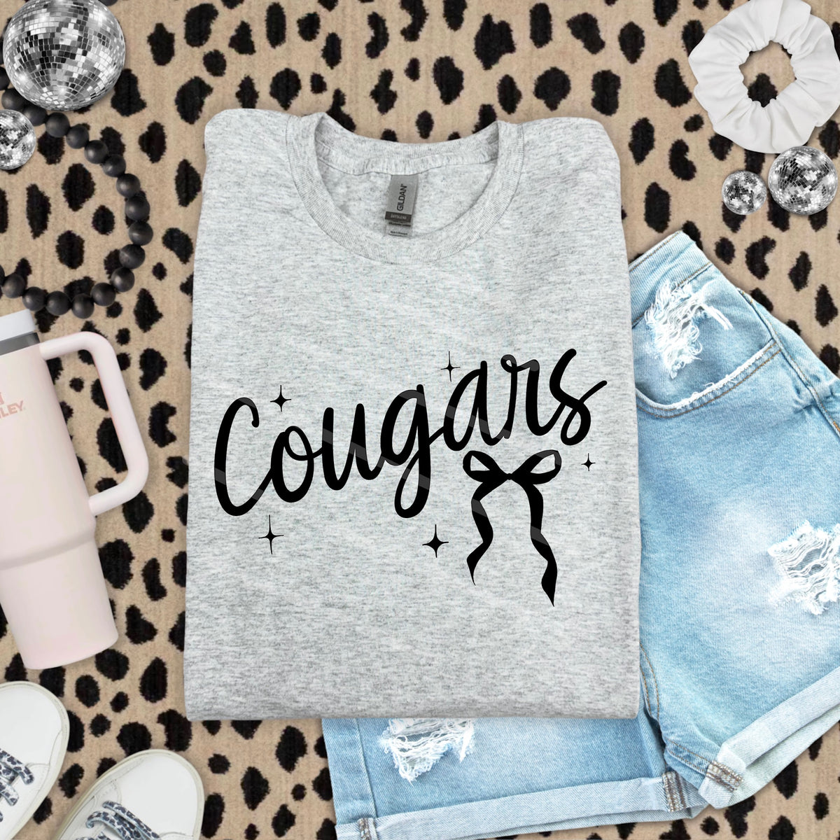 Cougars Mascot with Black Bow scarlow 110217 DTF transfer