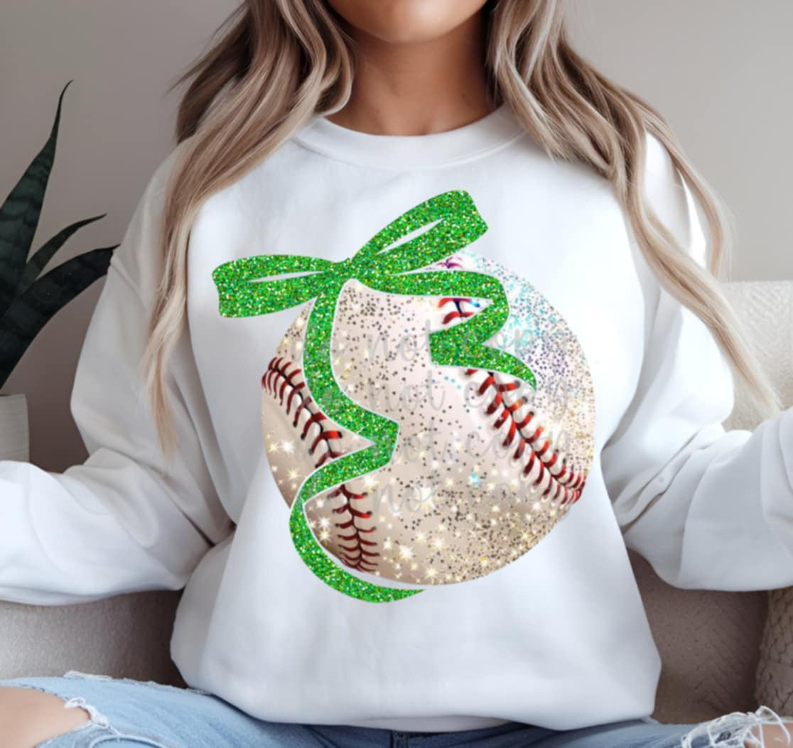 Baseball with green bow (Parker) 85178 DTF transfer