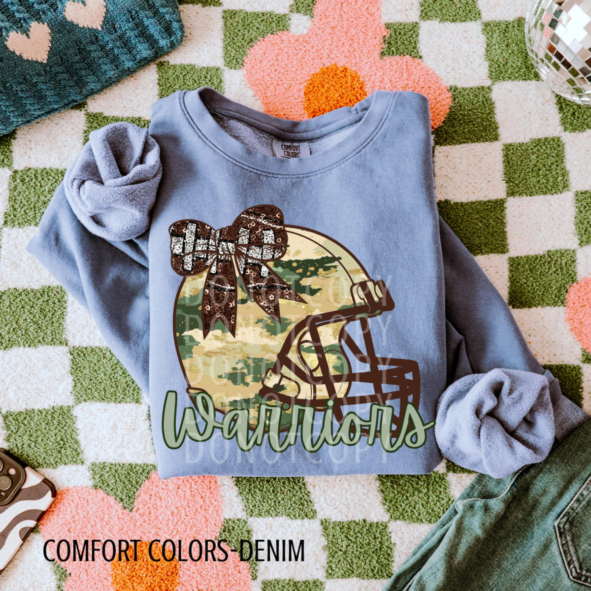 Warriors Camo Football Helmet with Bow (csg) DTF transferr