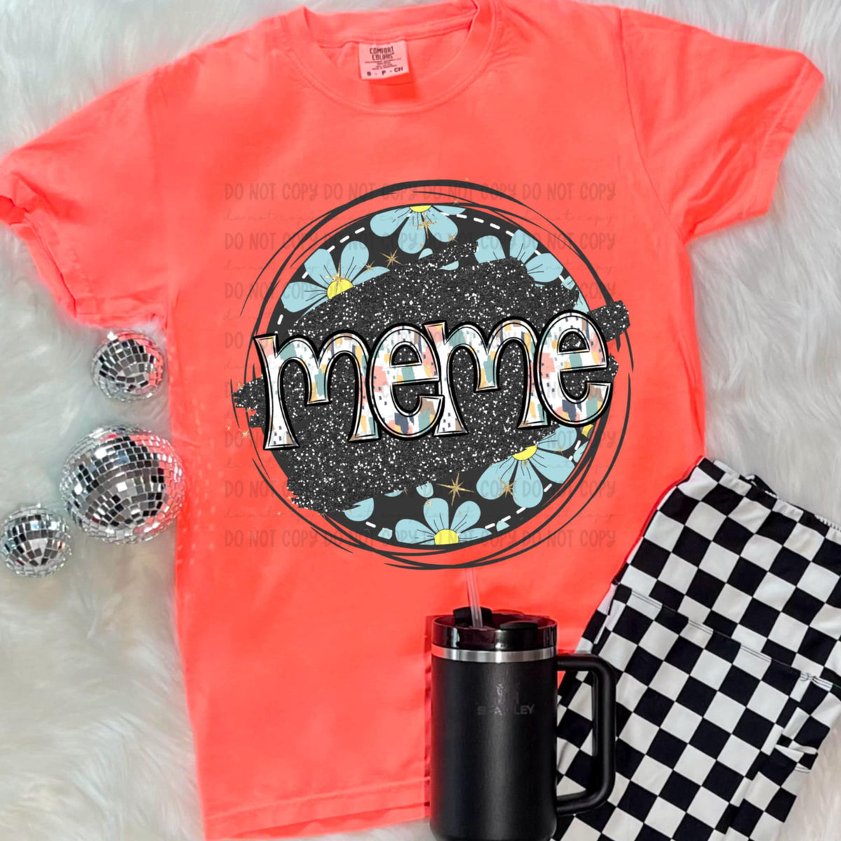 Meme blue flowers circle (Revel) 93929 DTF transfer