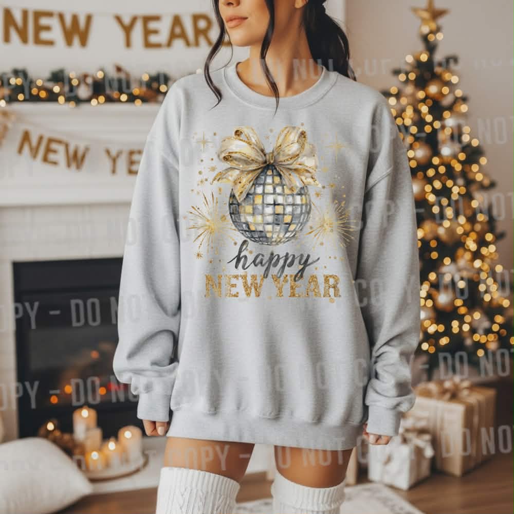 Happy New Year disco bow (parker) DTF transfer