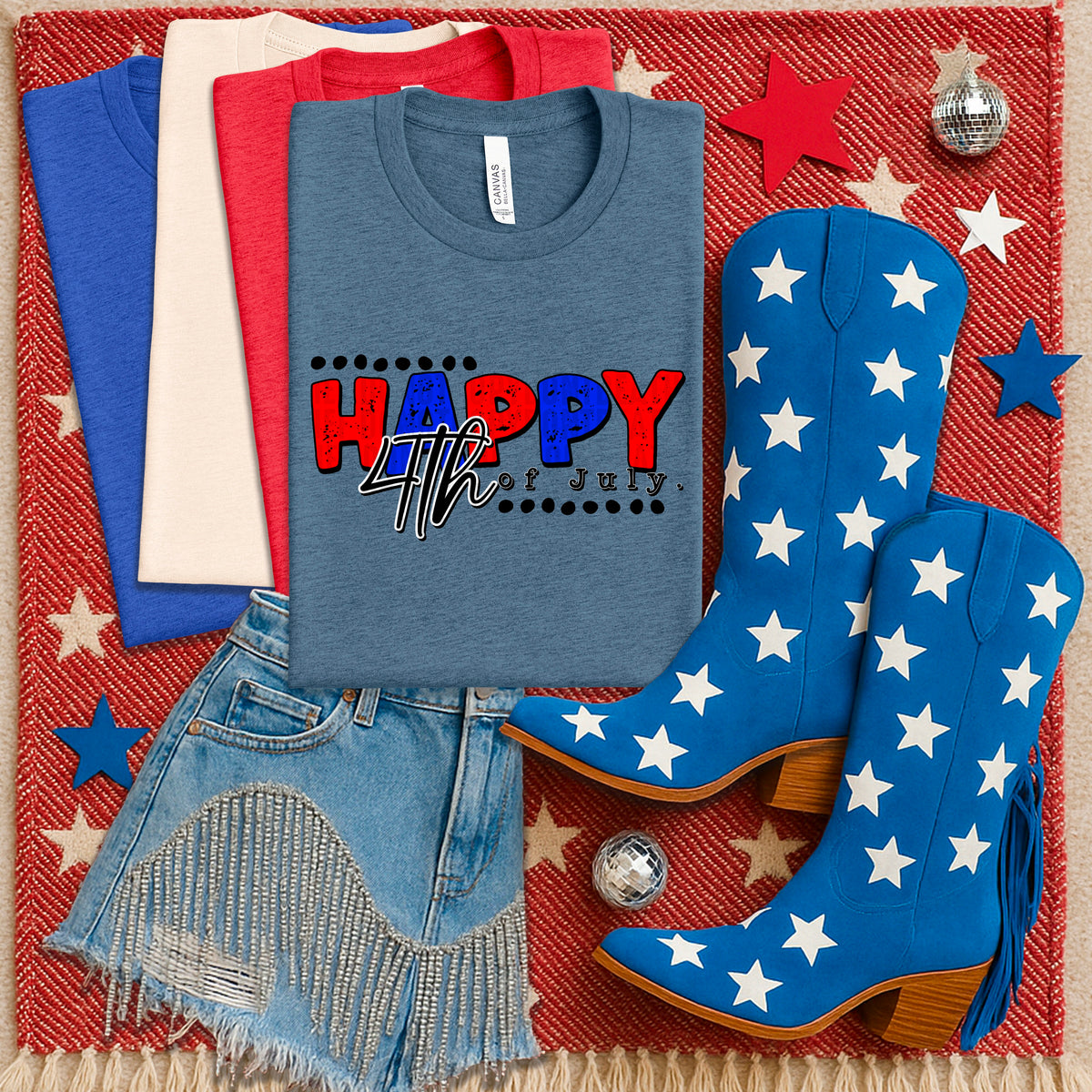 Happy 4th red and blue 103386 DTF transfer