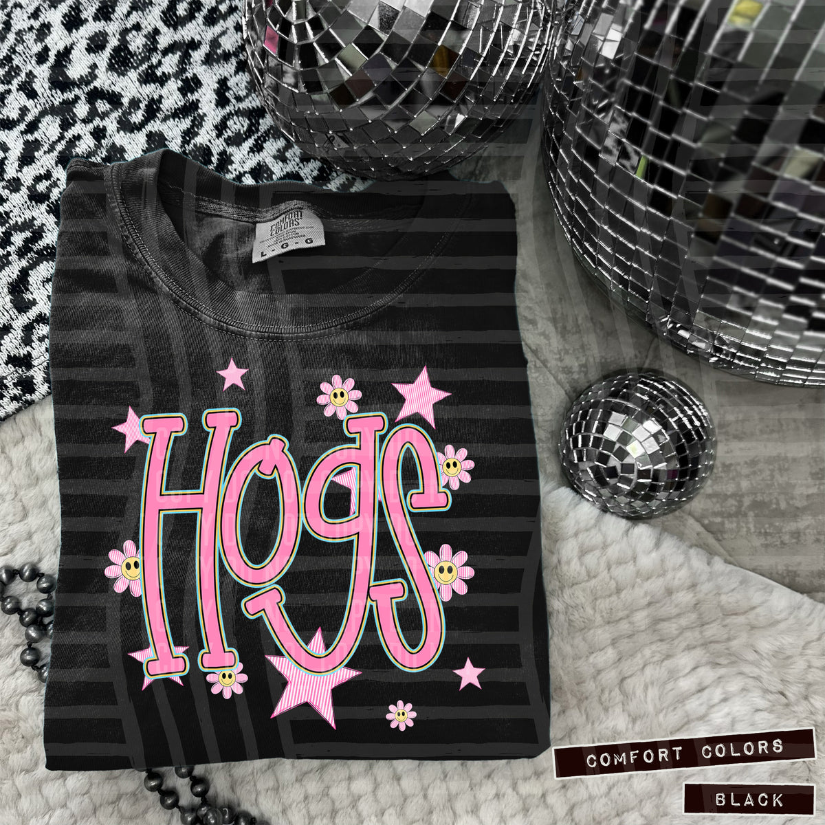 Hogs Pink Flowers And Stars 104964 DTF transfer