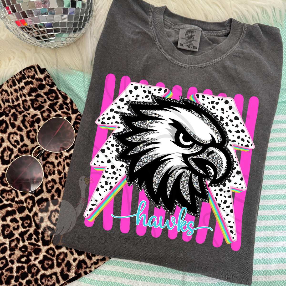 Hawks Preppy Bling Mascot (DKDBK) DTF transfer