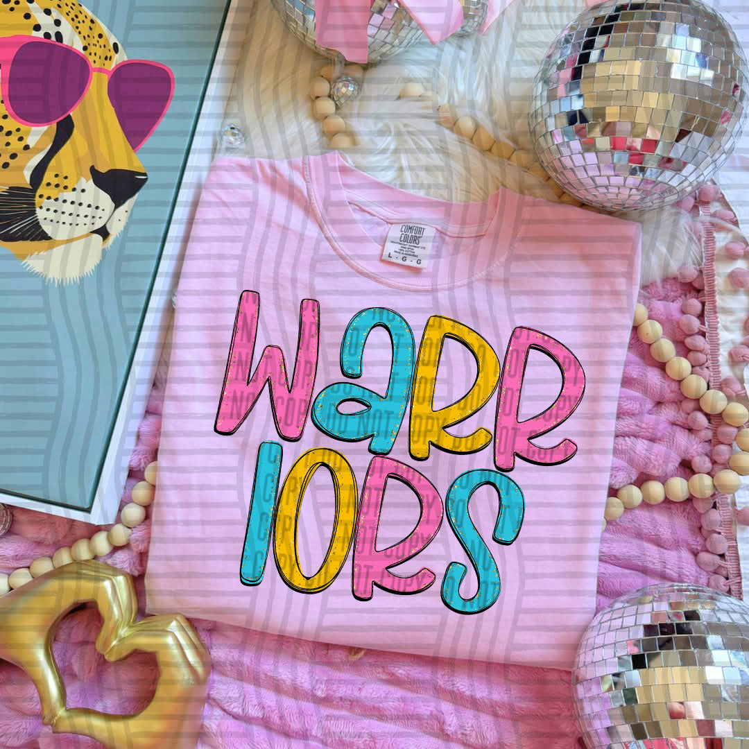 blue yellow and pink warriors stacked (Caplinger) DTF Transfer