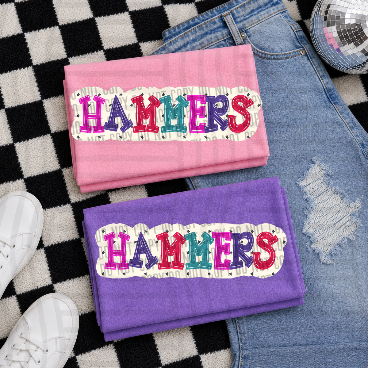 hammers bubble around letters with small stars (Caplinger) DTF Transfer