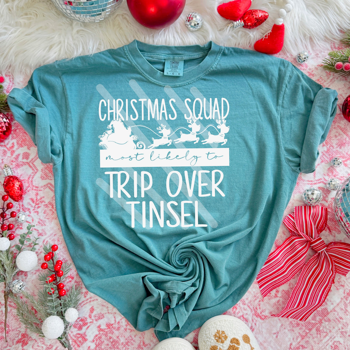 Most likely to trip over tinsel WHITE (SDD) 115110 DTF transfer