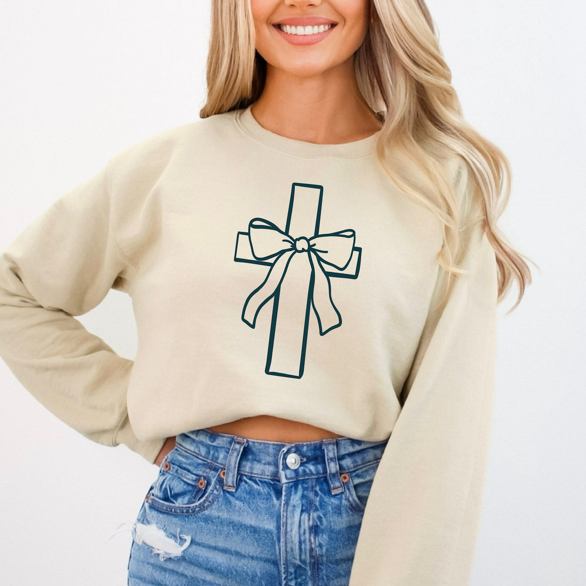 Cross and bow (dark teal) DTF Transfer