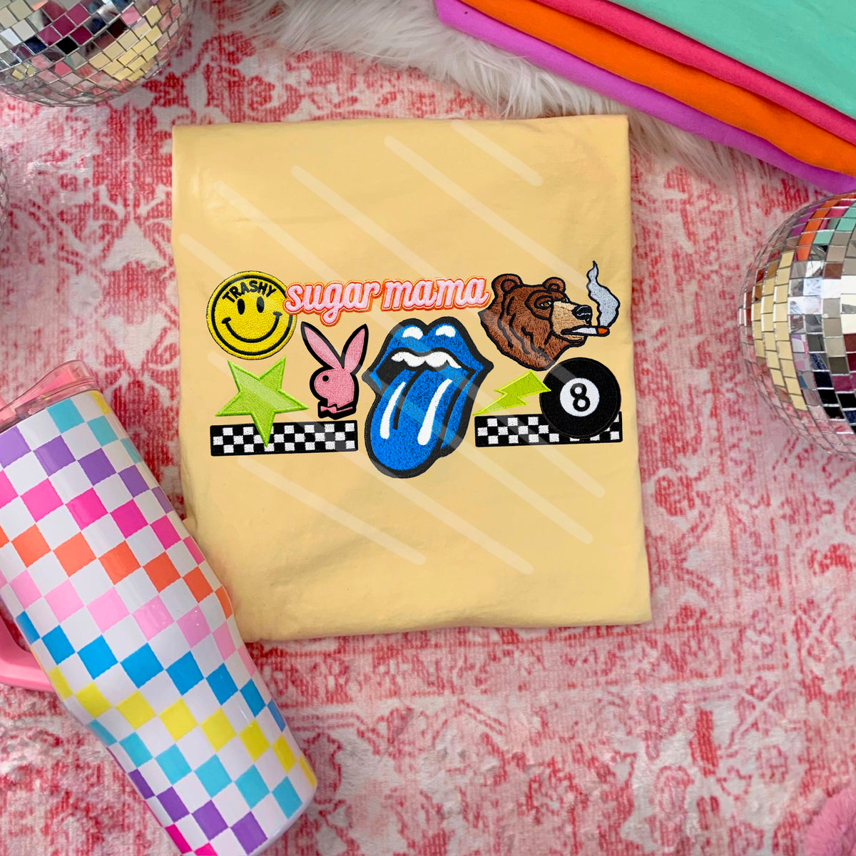 Sugar Mama faux patches blue tongue (saved) 114387 DTF transfer