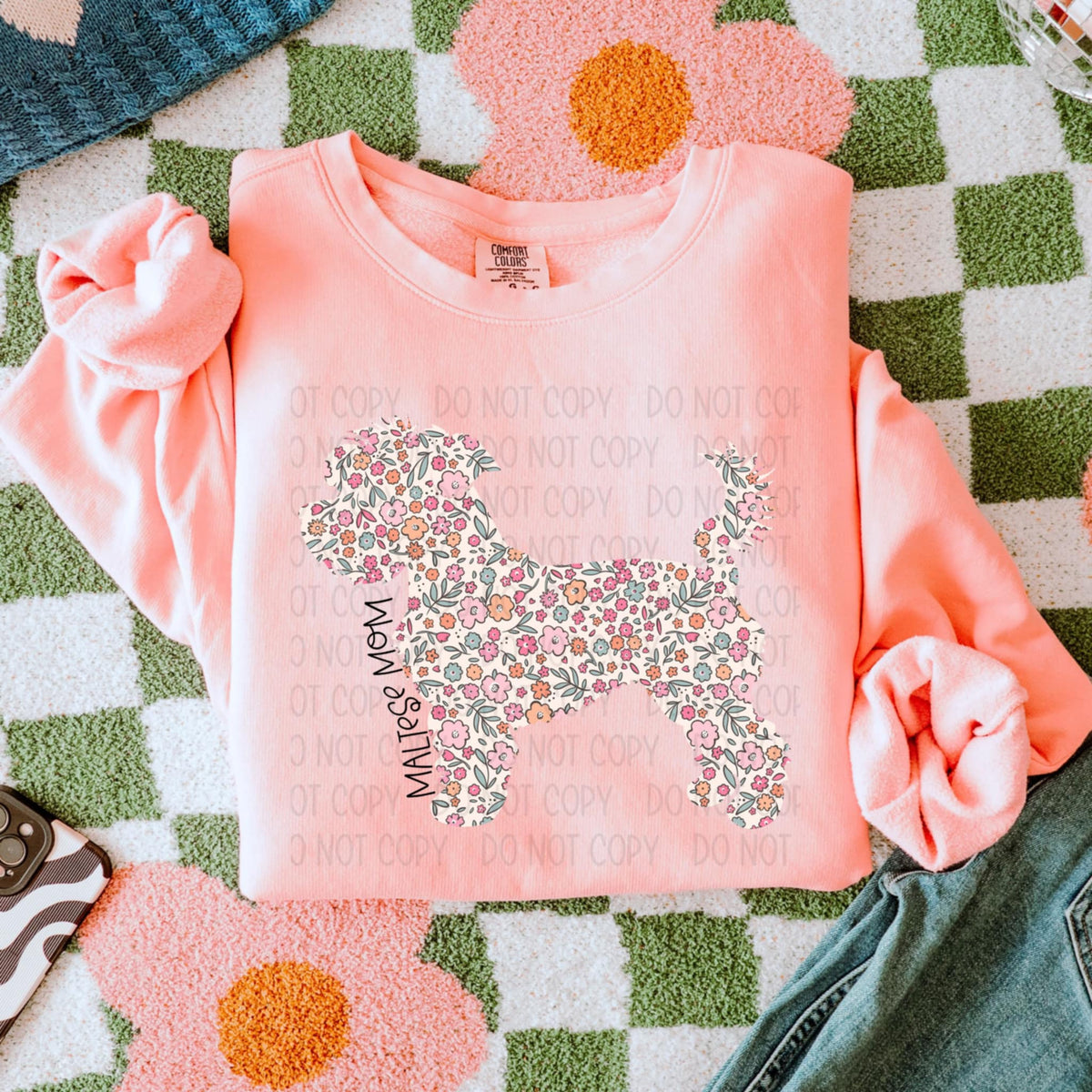 Maltese mom floral puppy (SWD) 87051 DTF transfer