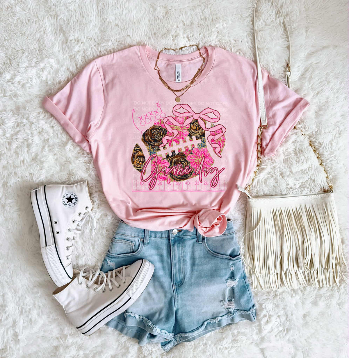 Game Day abstract floral football with bow SCG DTF transfer