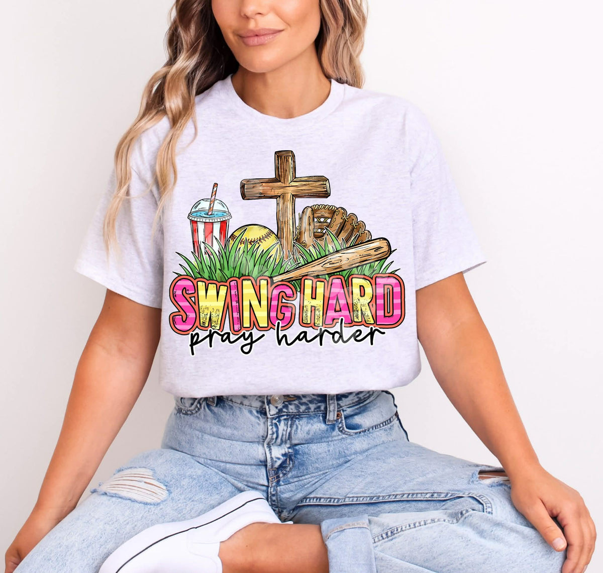 Swing hard pray harder softball (C’s) DTF Transfer