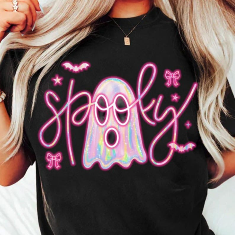 Spooky ghost neon pink writing 107542 DTF transfer