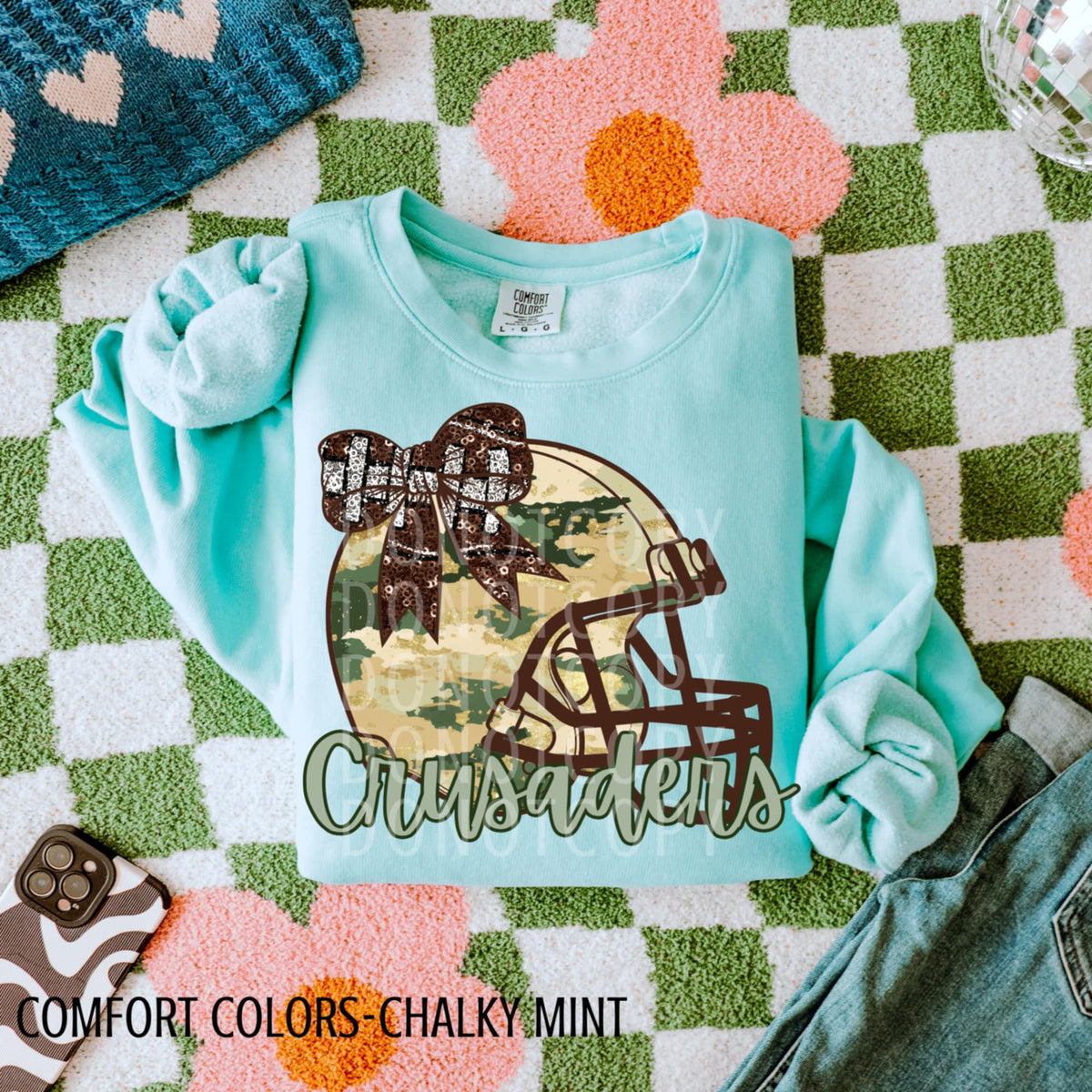 Crusaders Camo Football Helmet with Bow (csg) DTF transferr