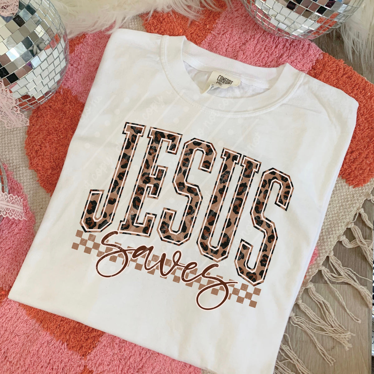 Jesus saves leopard (scarlow) DTF transfer