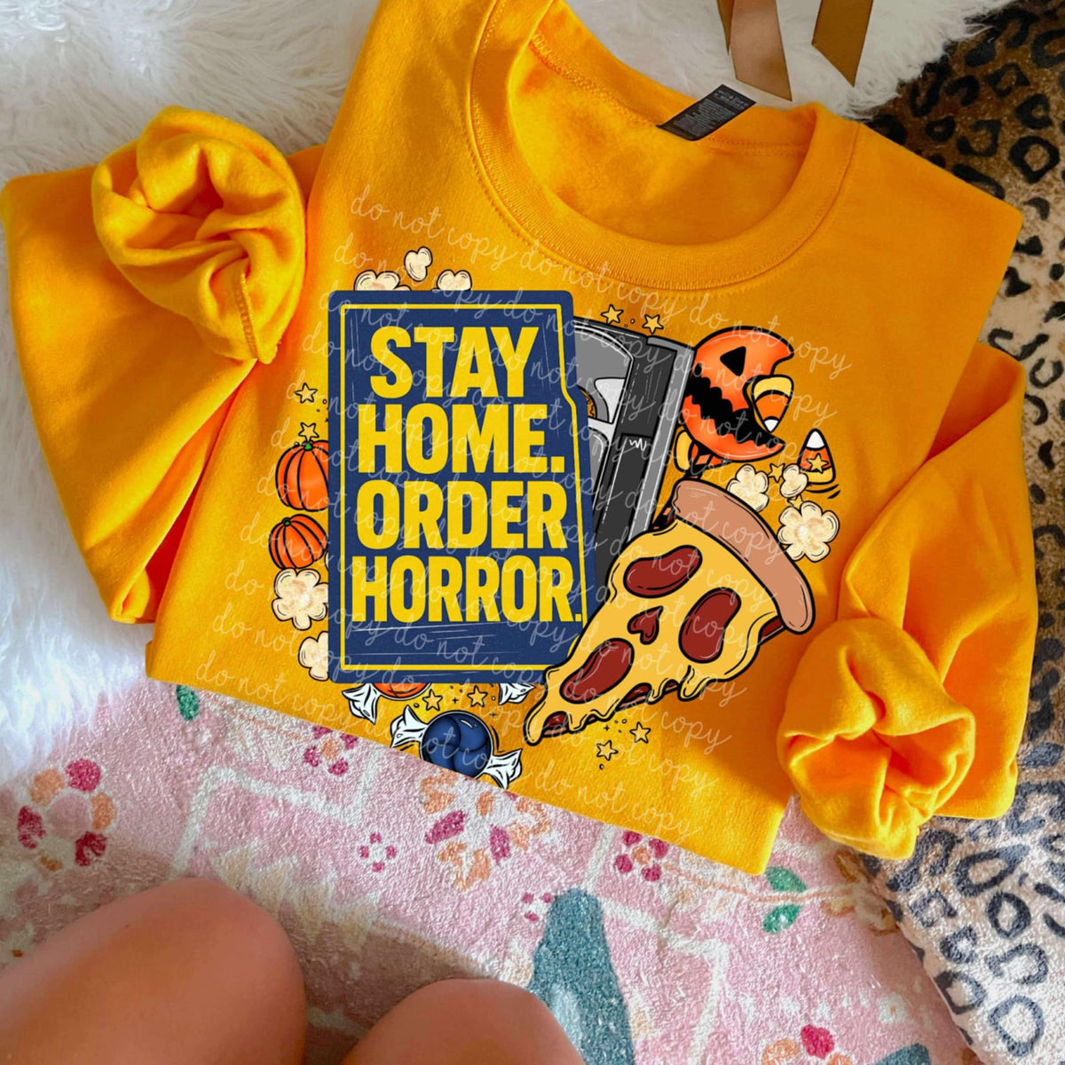 Stay Home Order Horror skeleton pizza DTF transfer