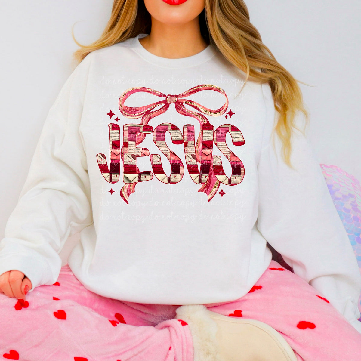 Jesus Valentines Font with bow (exclusive) DTF transfer