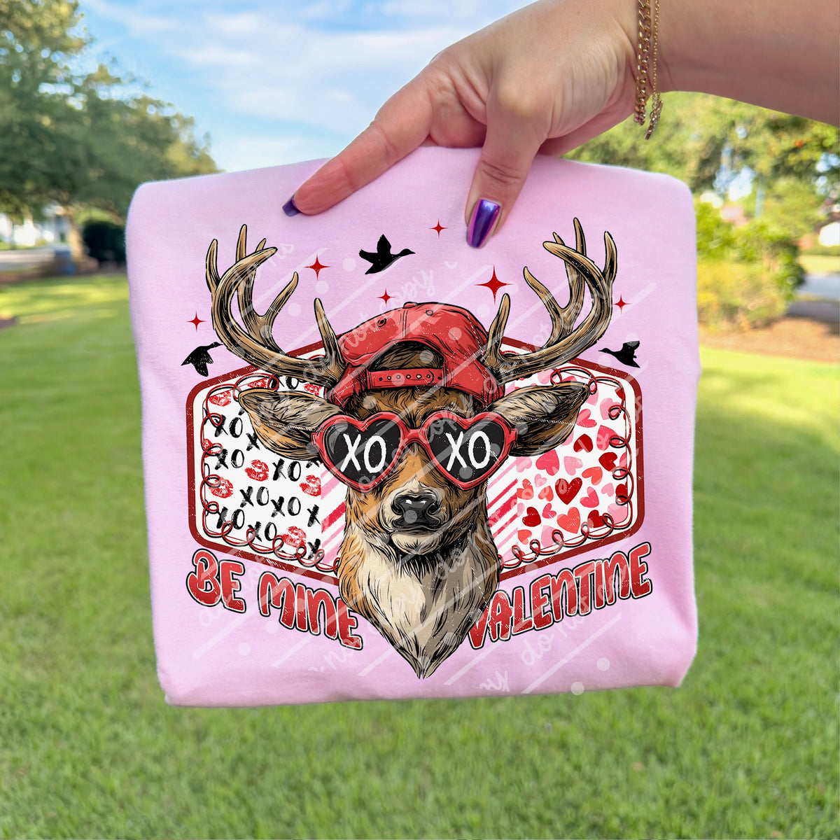 Xoxo Deer Be My Valentine heart background DTF transfer