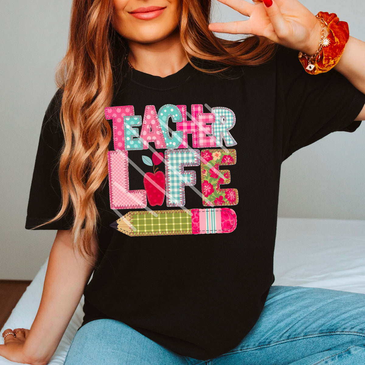Teacher Life Faux Stitched Pencil 110909 DTF Transfer