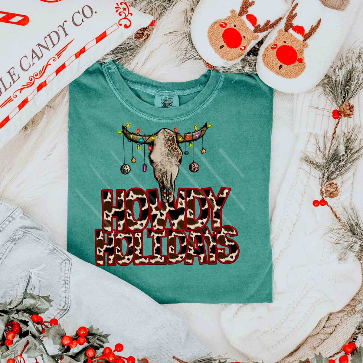 Howdy Holidays (bull skull) DTF transfer