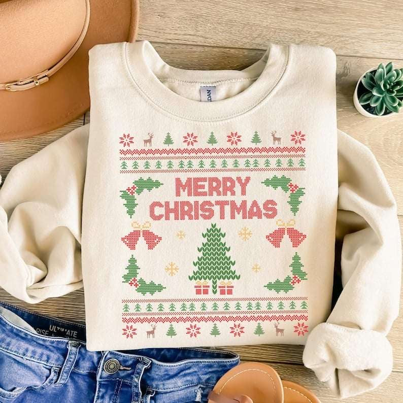 Merry Christmas ugly sweater font 62224 DTF transfer