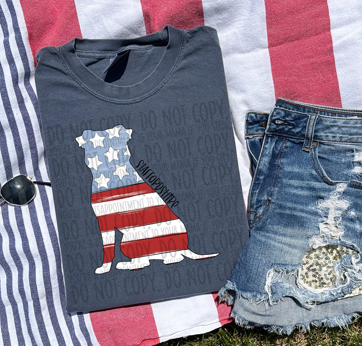 STAFFORDSHIRE patriotic black font (SWD) DTF transfer