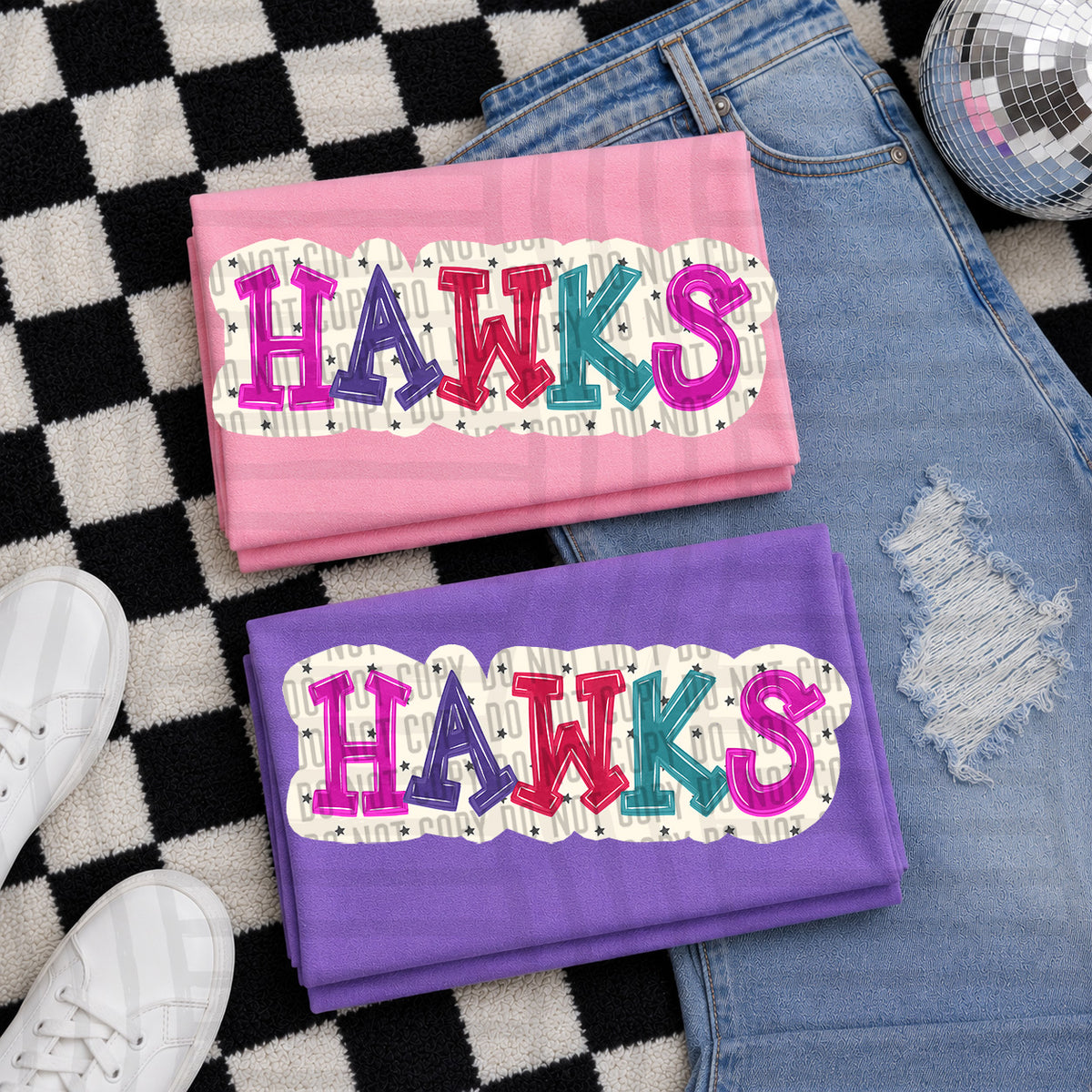 hawks bubble around letters with small stars (Caplinger) DTF Transfer