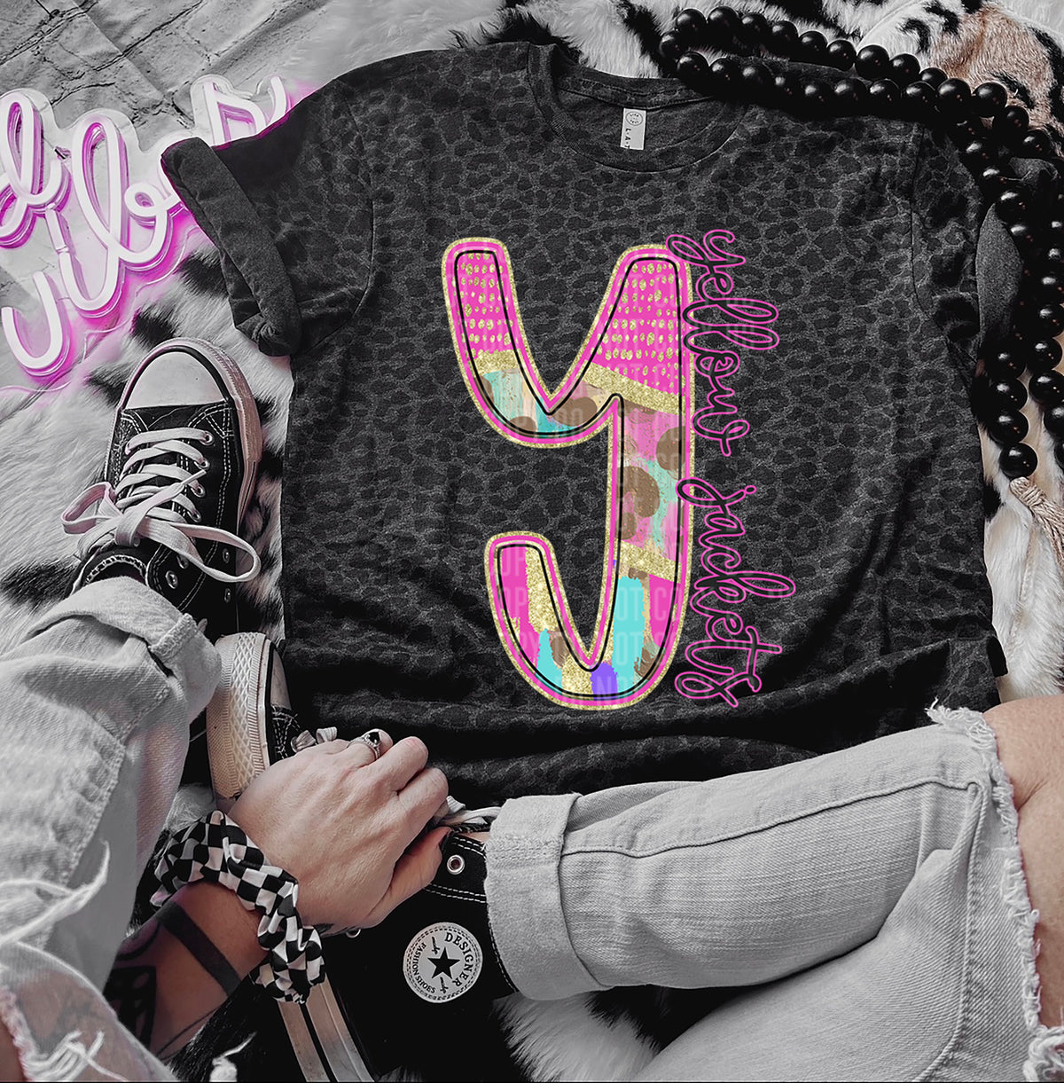 Rainbow Leopard Yellow Jackets (Caplinger) DTF transfer