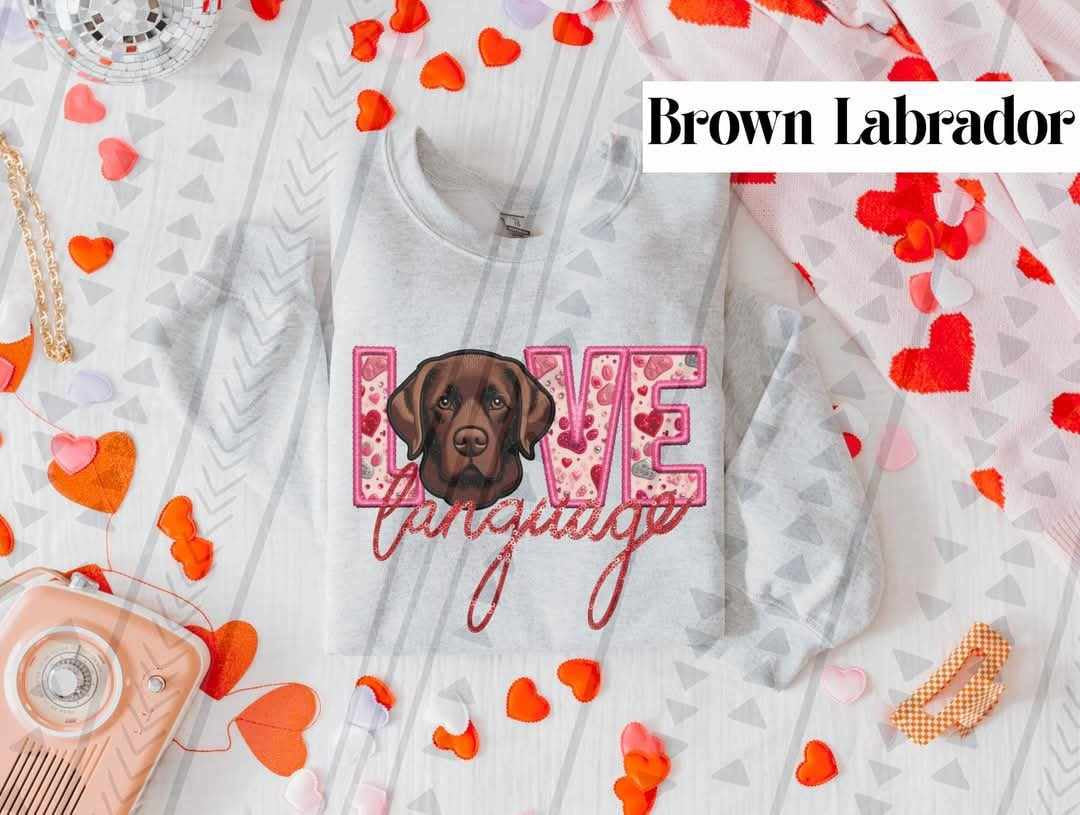 Love language brown lab 73985 DTF transfer