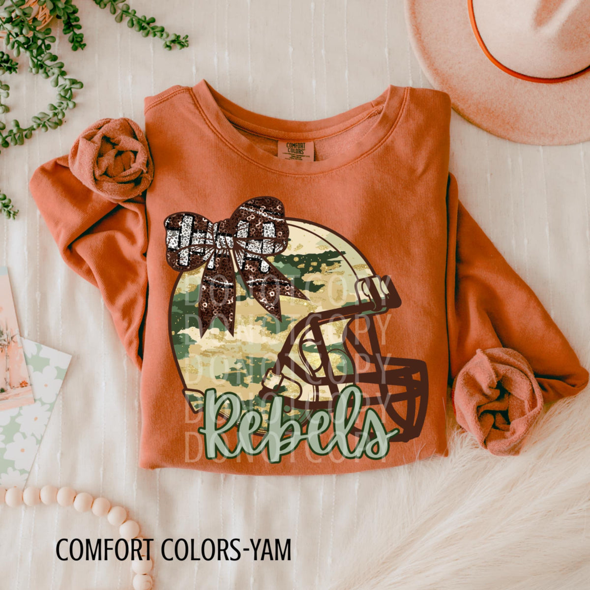 Rebels Camo Football Helmet with Bow (csg) DTF transfer