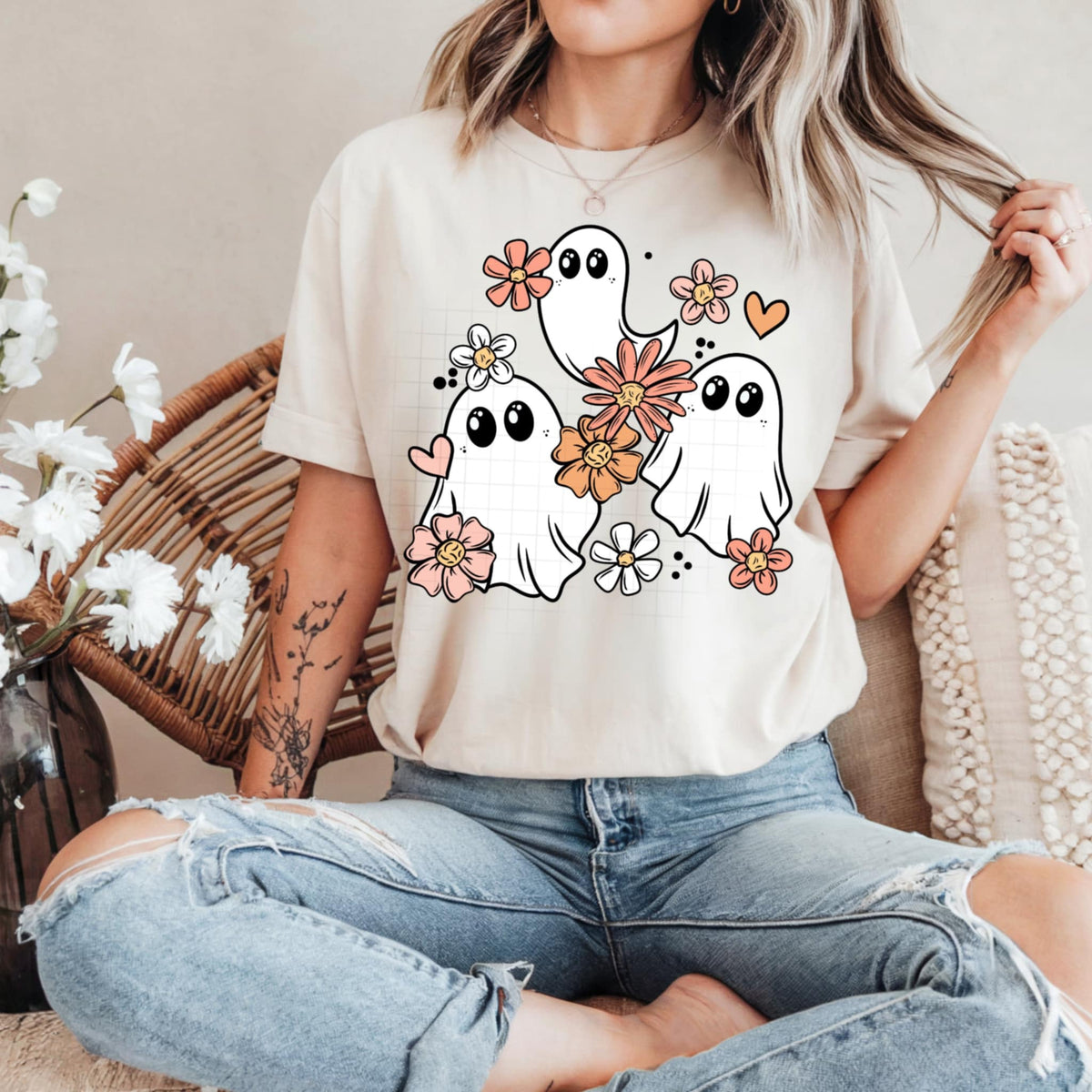 Trio ghosts with flowers (CSC) 85677 DTF transfer