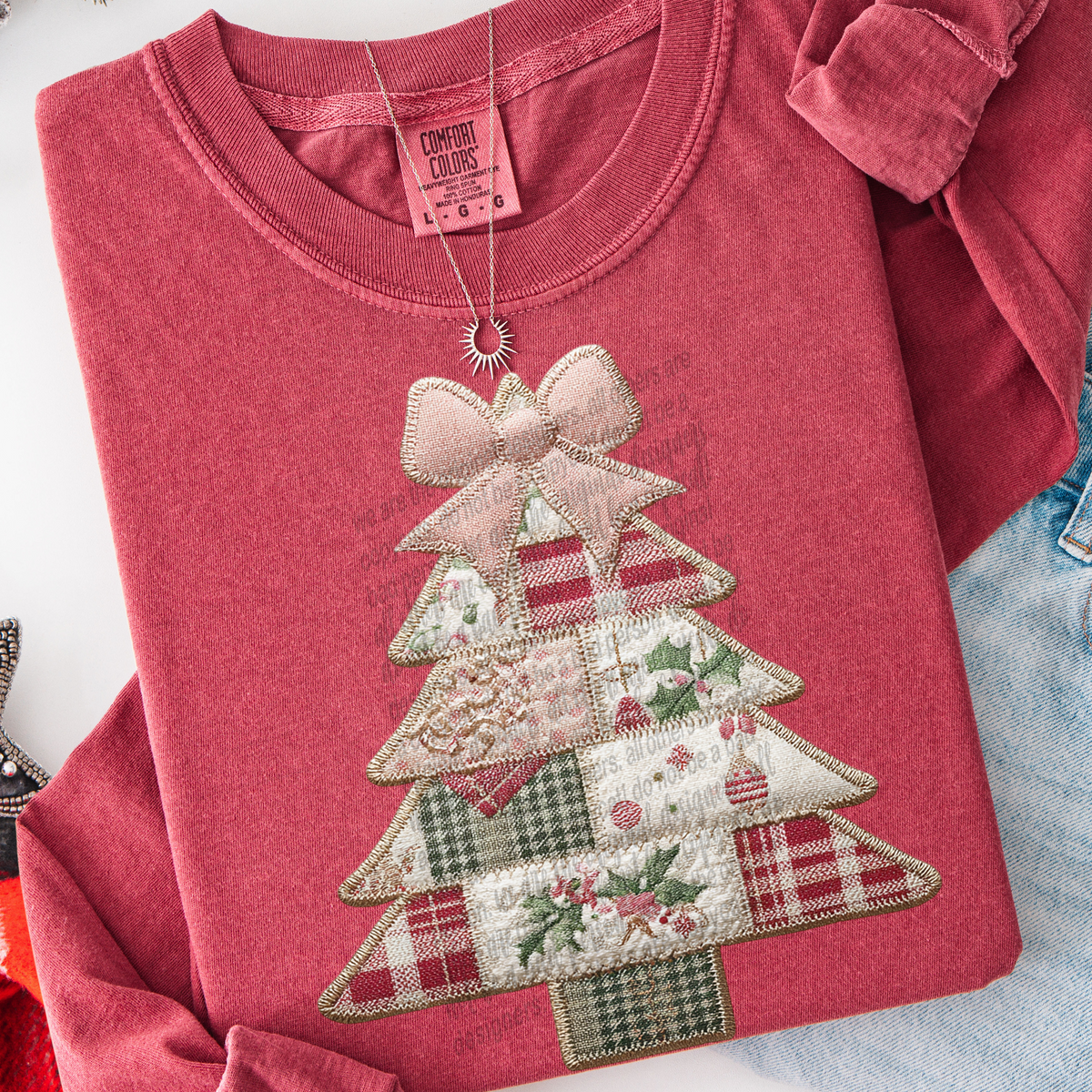 Faux Fabric Tree and Pink Bow (TTD) DTF Transfer