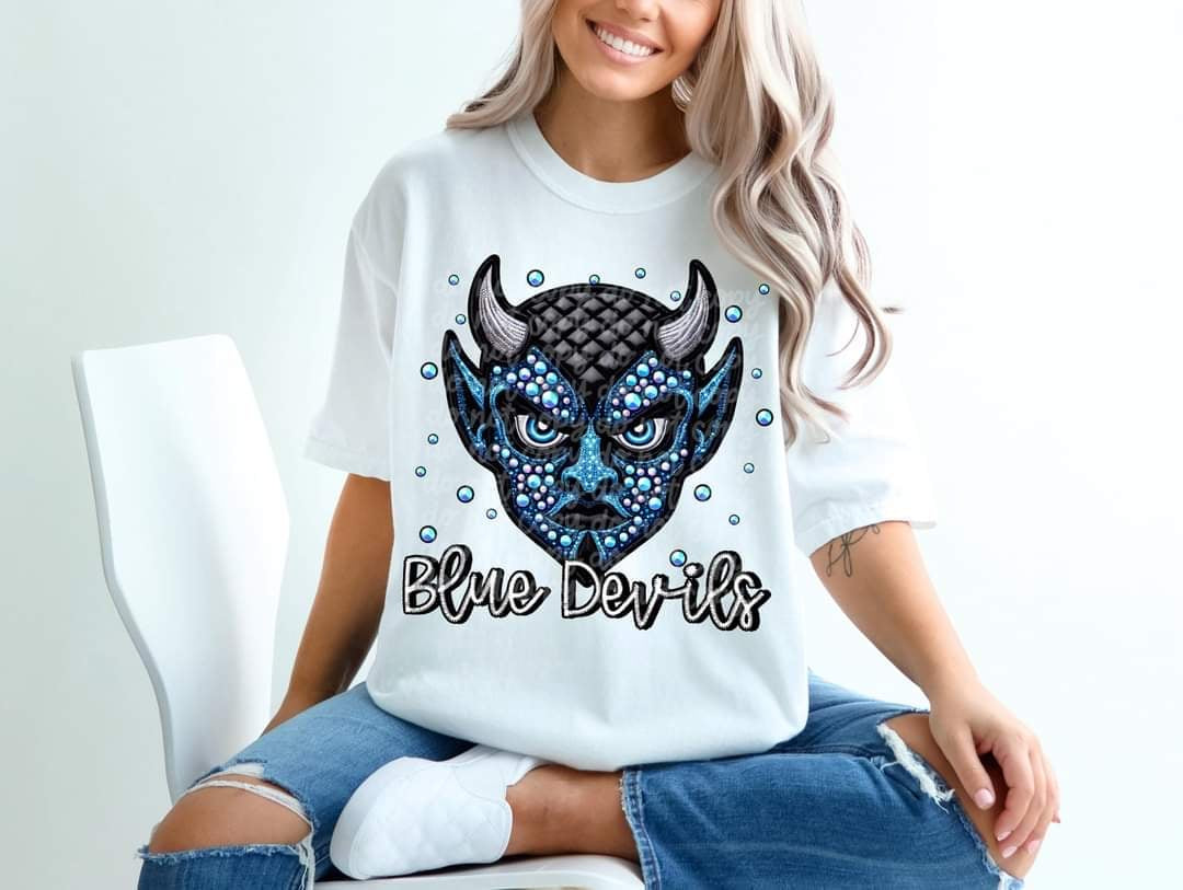 Blue devils bedazzled mascot 53607 DTF transfer