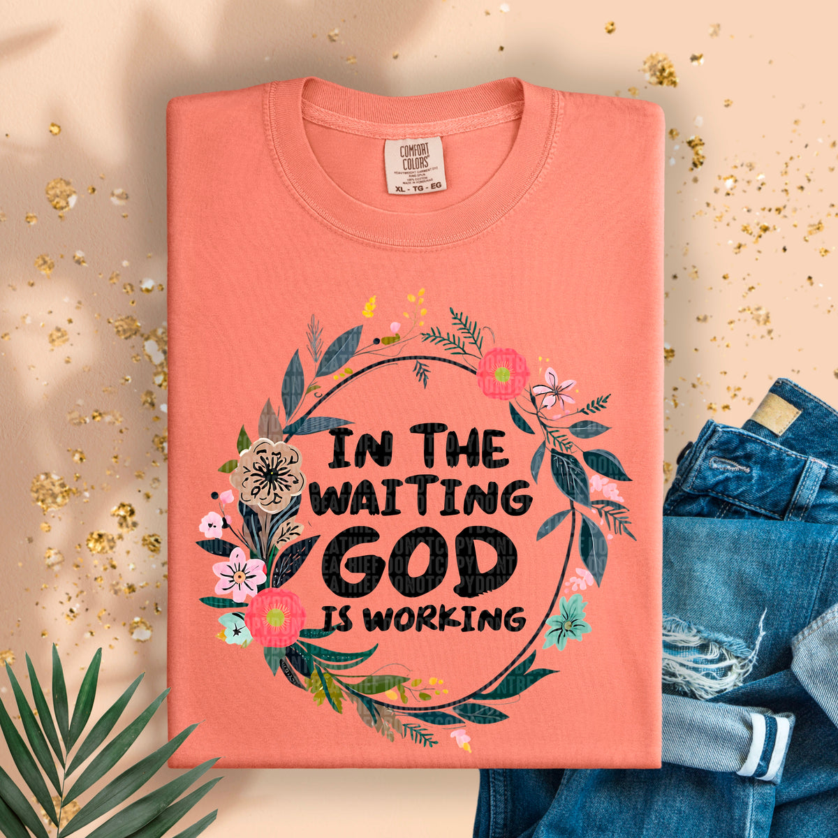 In the waiting god is working floral circle 94989 DTF transfer