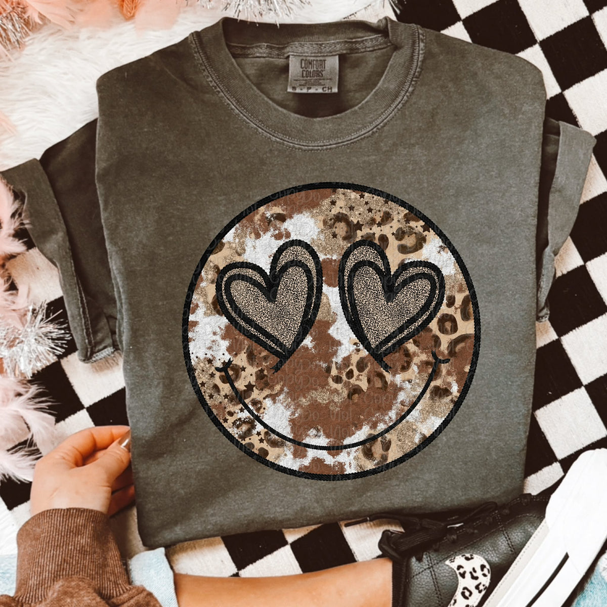 Black heart eyes cow/leopard print (virgo) DTF Transfer