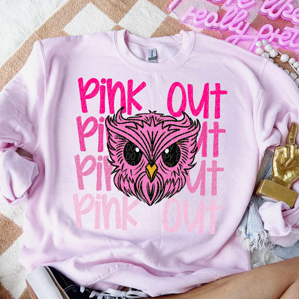 Pink out stacked owl 60037 DTF transfer