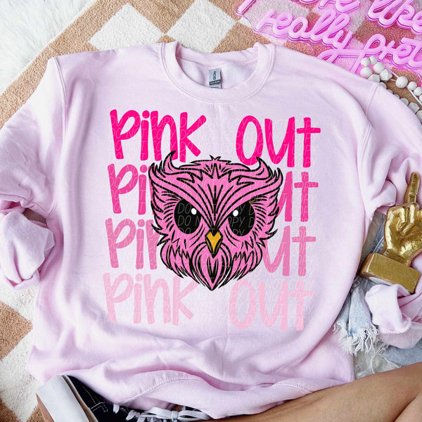 Pink out stacked owl 60037 DTF transfer