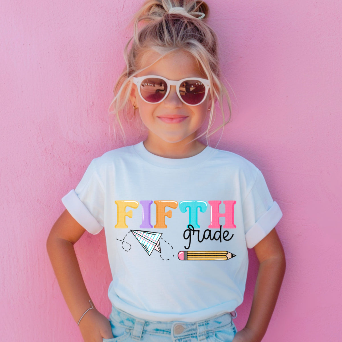 Fifth grade paper airplane with black font 109763 DTF transfer