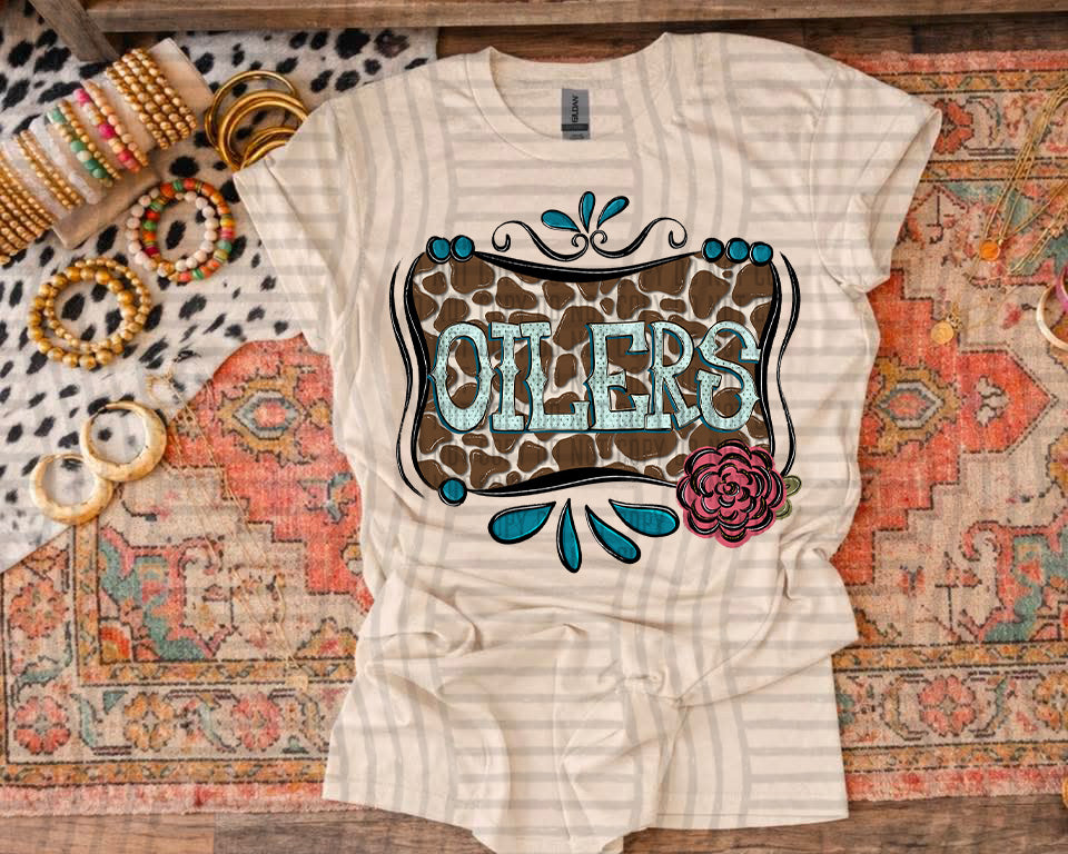 Oilers cowhide & turquoise (Caplinger) DTF transfer