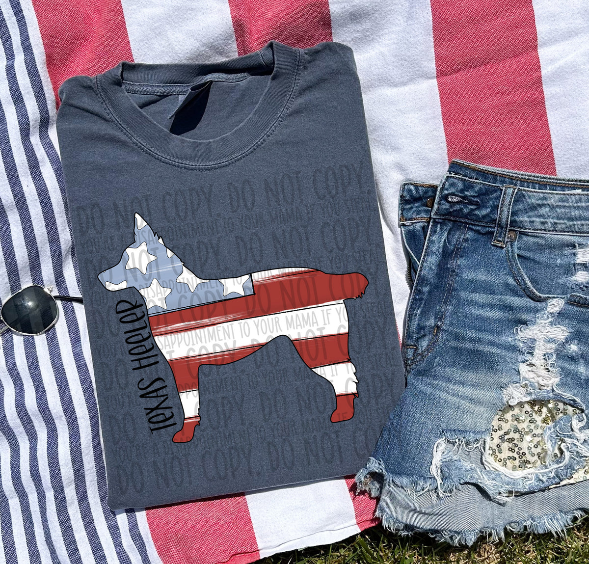 TEXAS HEELER patriotic black font (SWD) DTF transfer