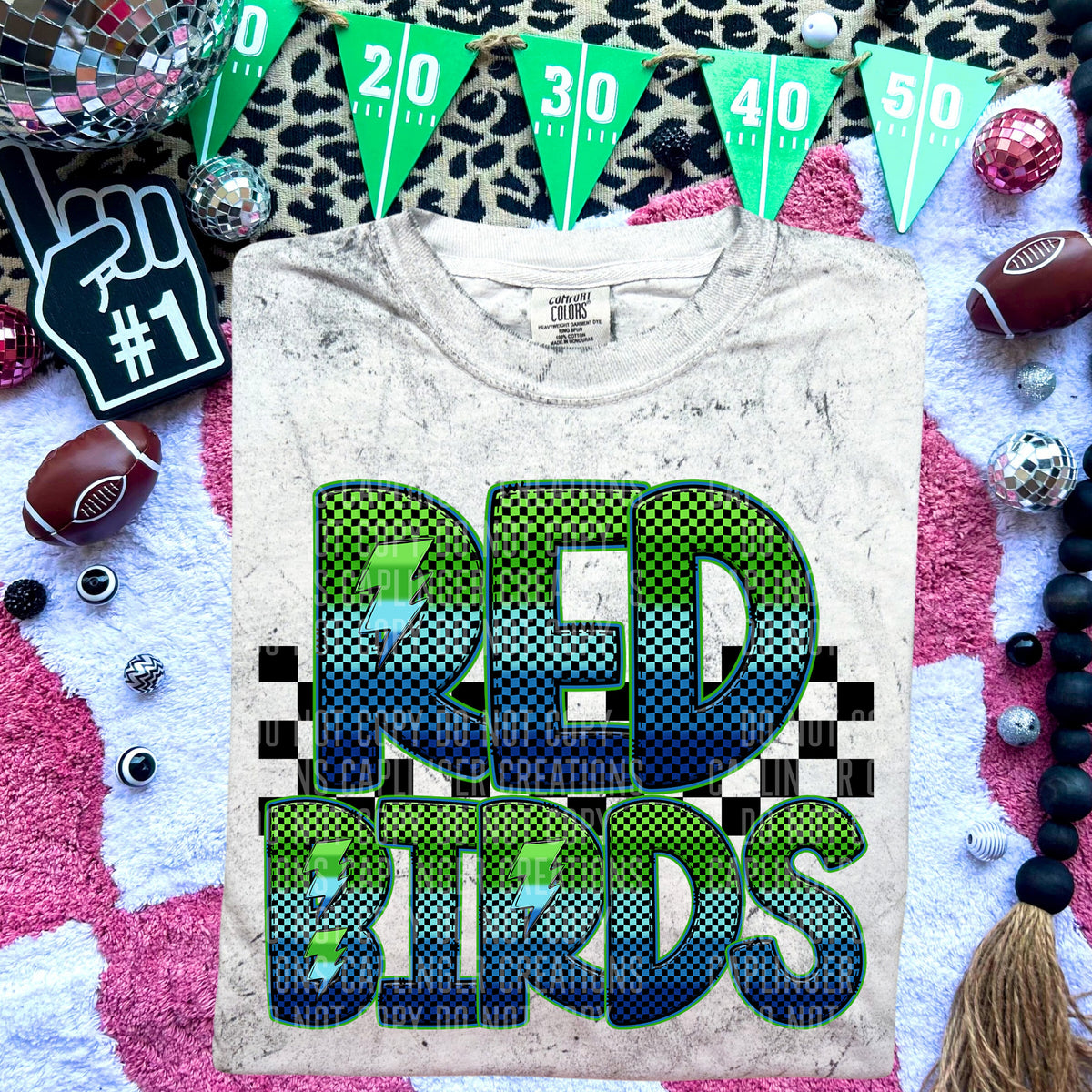 Red Birds Blue and Green Checkered (Caplinger) DTF transfer