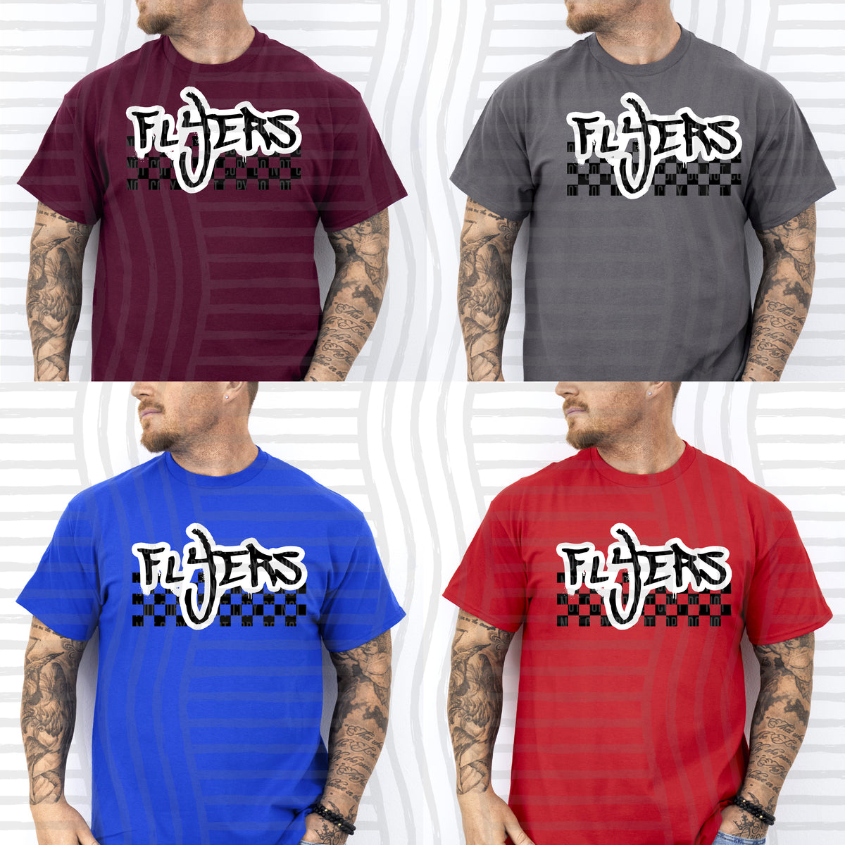 flyers black messy font with checkers (Caplinger) DTF Transfer