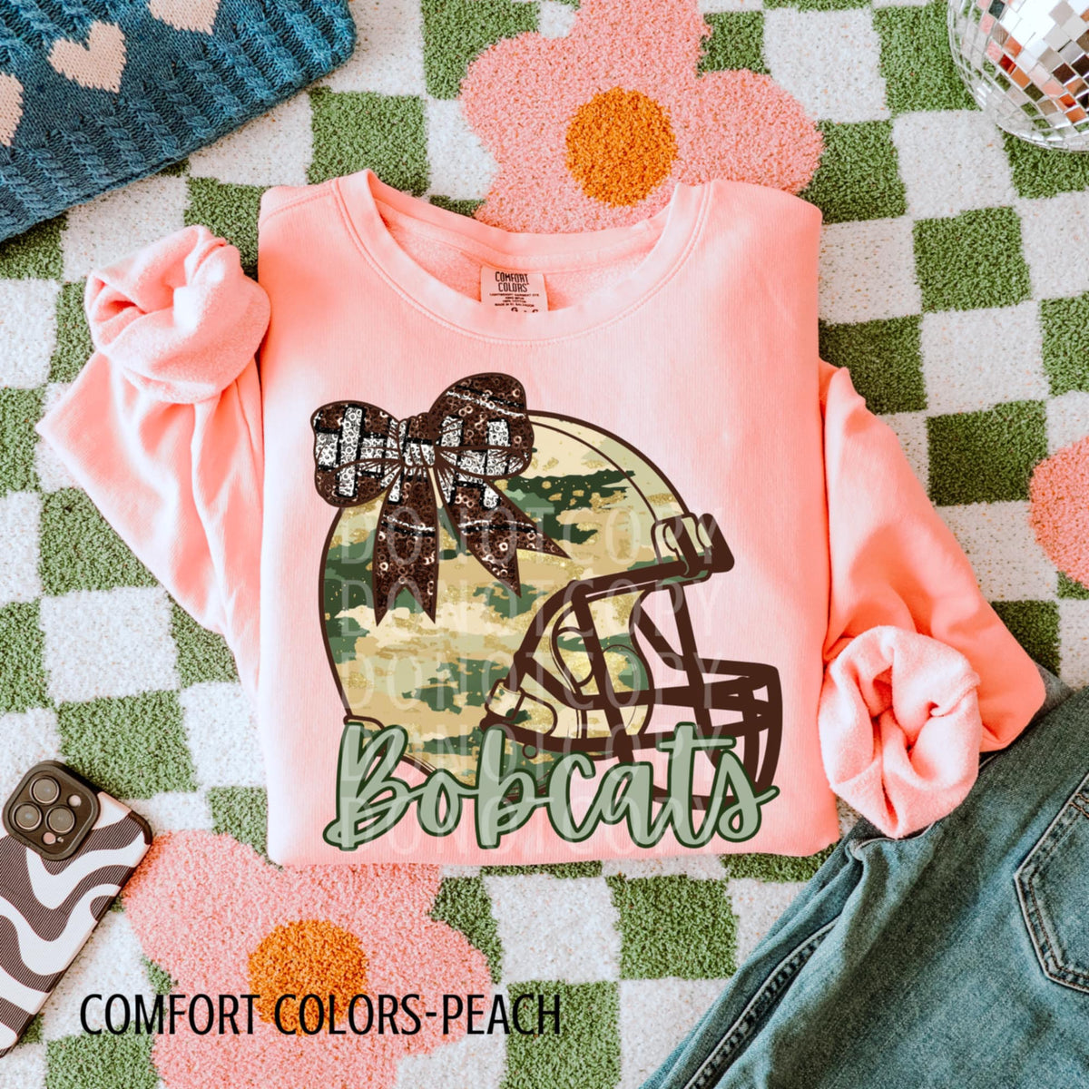 Bobcats Camo Football Helmet with Bow (csg) DTF transfer