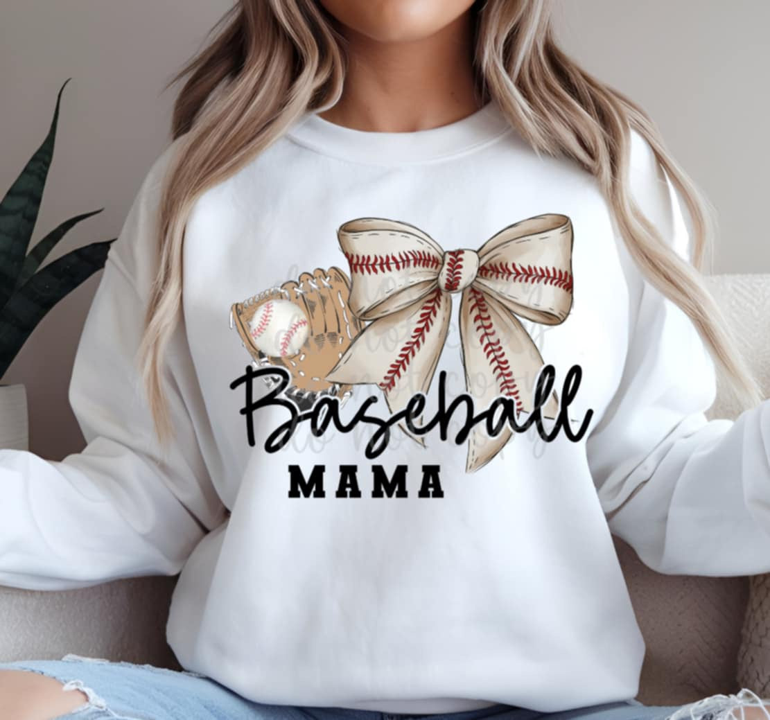 Baseball mama white bow (parker) 85182 DTF transfer