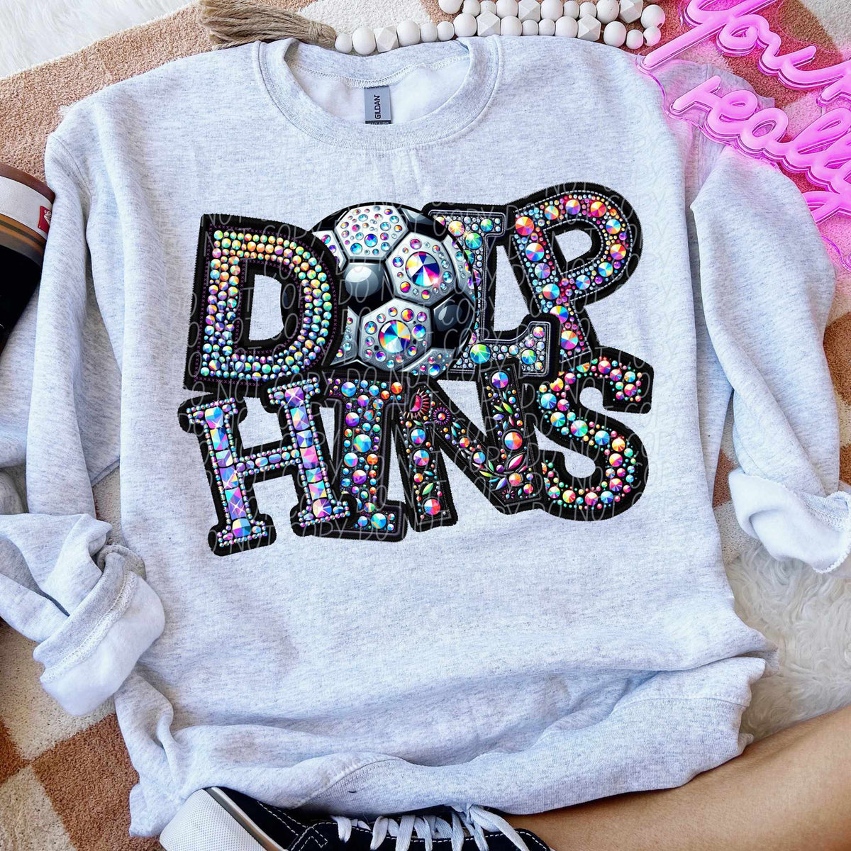 Dolphins rhinestone soccer (CITY) 77178 DTF transfer