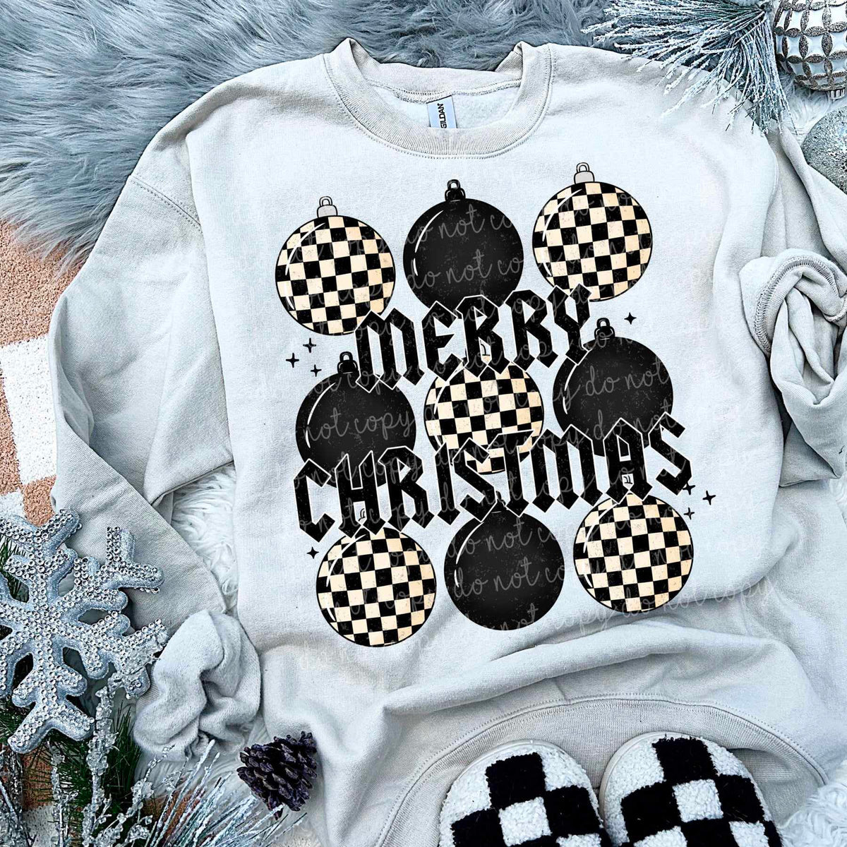 Merry Christmas checkered ornaments (MMD) 67548 DTF transfer